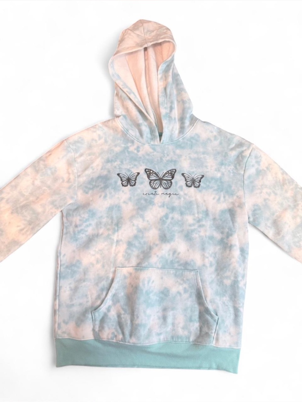 Jumping Beans Girl Size 12 Create Magic Blue White Tie-Dye Soft Fleece Hoodie